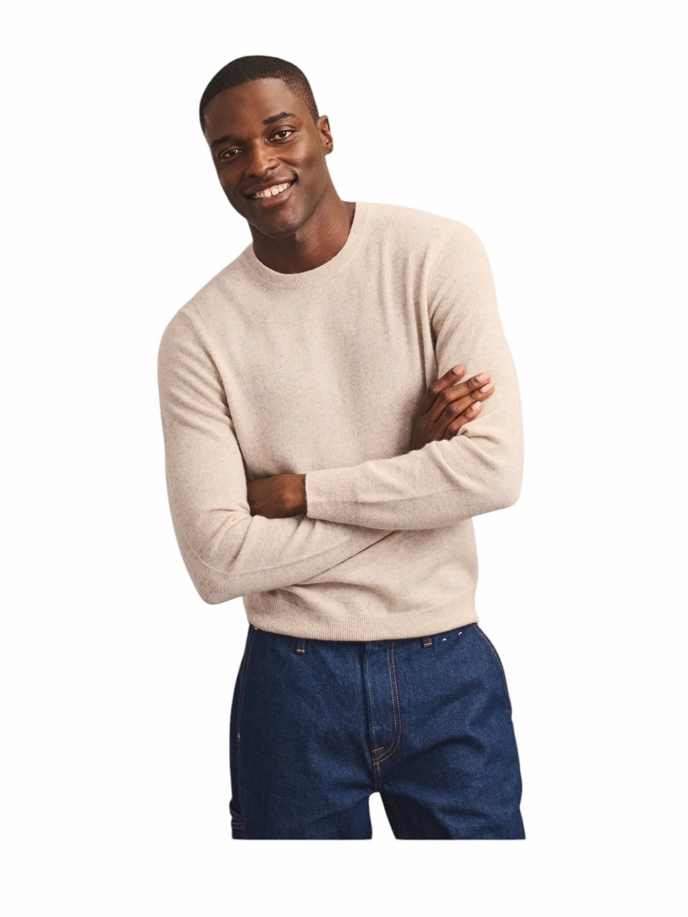 Men's Cashmere Crewneck Sweater in Light Beige